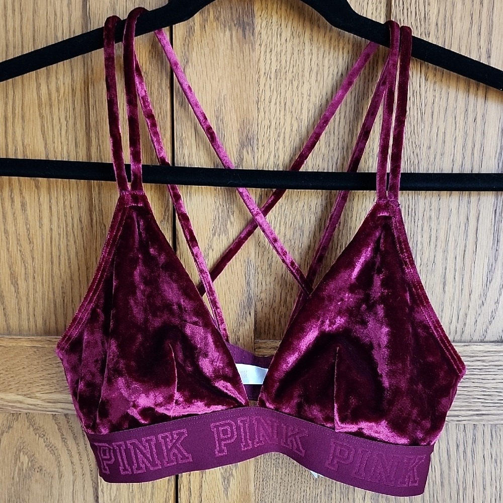 PINK Victoria's Secret Velvet Bralette in Deep Red